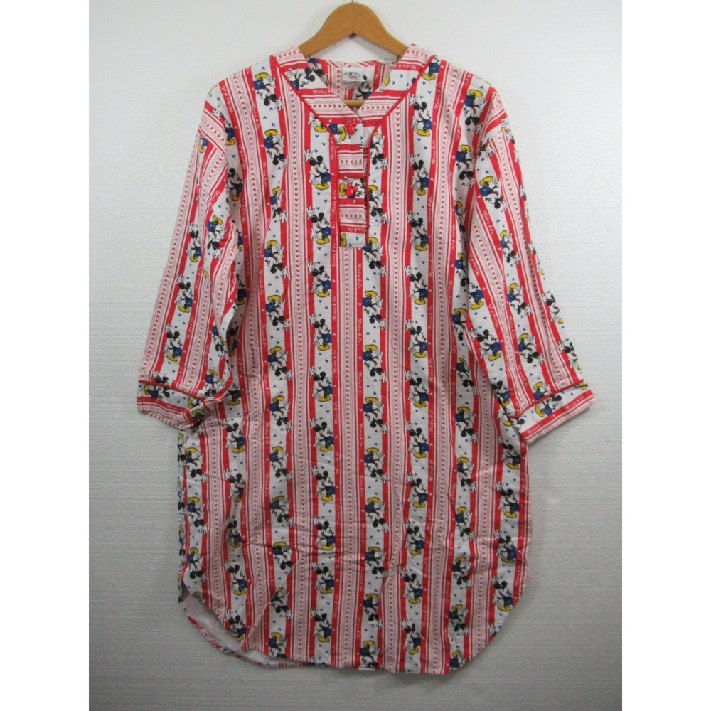 Vintage 90s Mickey Mouse Flannel Nightgown Women Medium Cotton